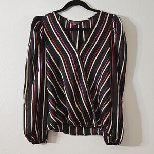 Women's Vince Camuto Size Small Multicolor Striped V-Neck Long Sleeve Blouse